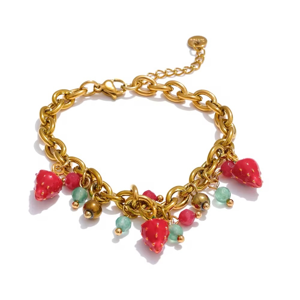 โพ๏ธ18K Gold Plated Strawberry Charm Bracelet